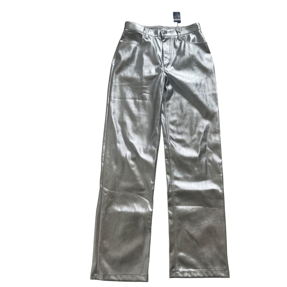 Abercrombie & Fitch Curve Love 90s Relaxed Y2K High Rise Silver Vegan Leather